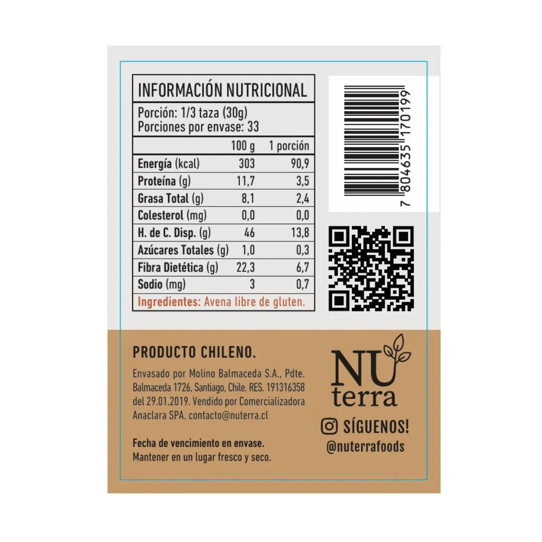Avena tradicional sin gluten 1 kg