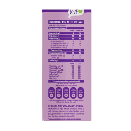 Bebida Vegetal Almendras Sabor Original 1 L