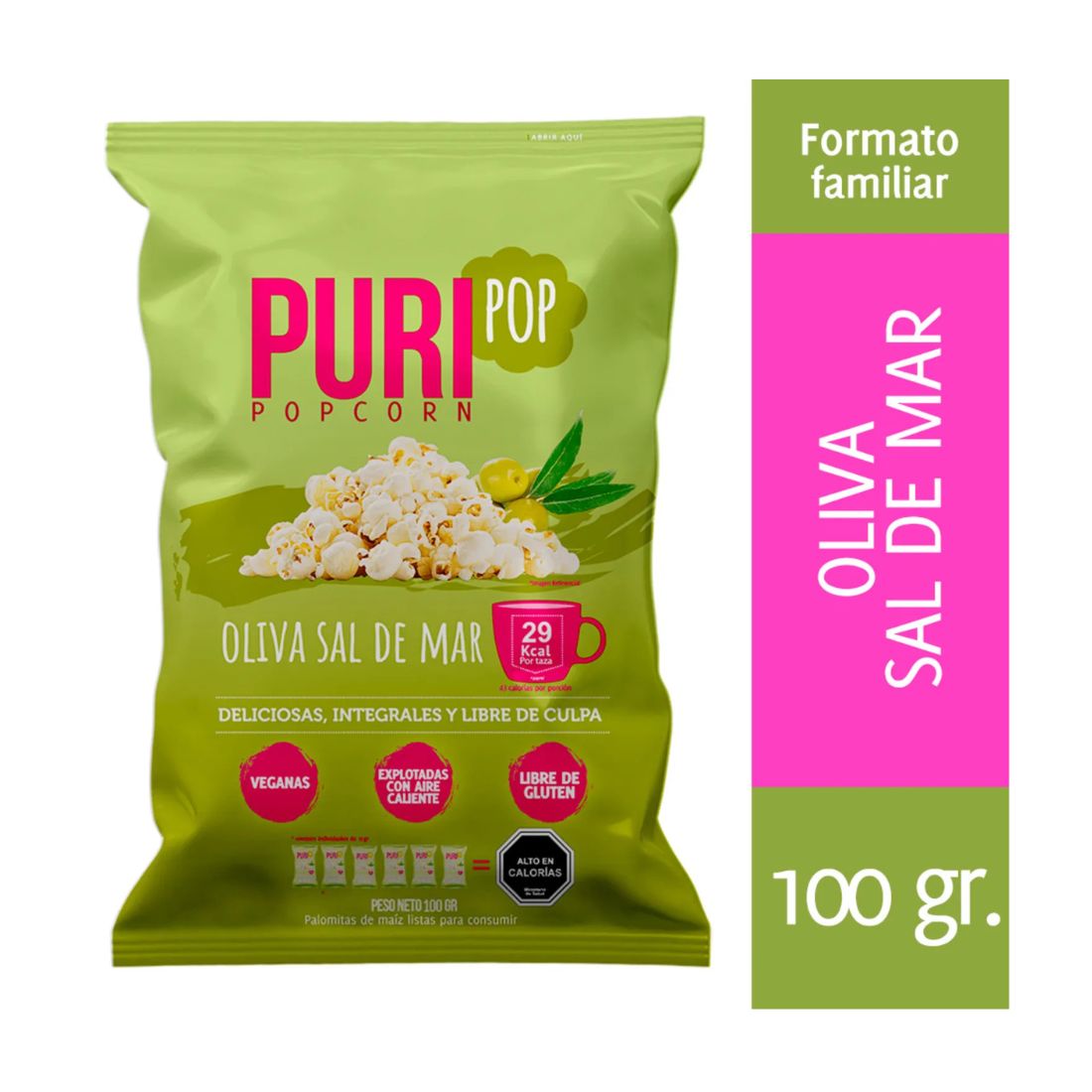 Puripop Popcorn Oliva Sal de Mar Familiar 100gr