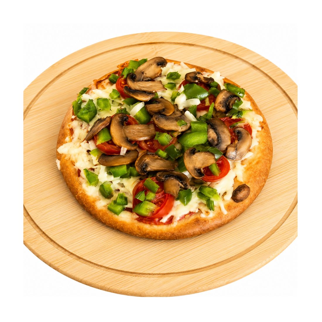 Pizza individual con tomate, champiñon y pimiento (1u)